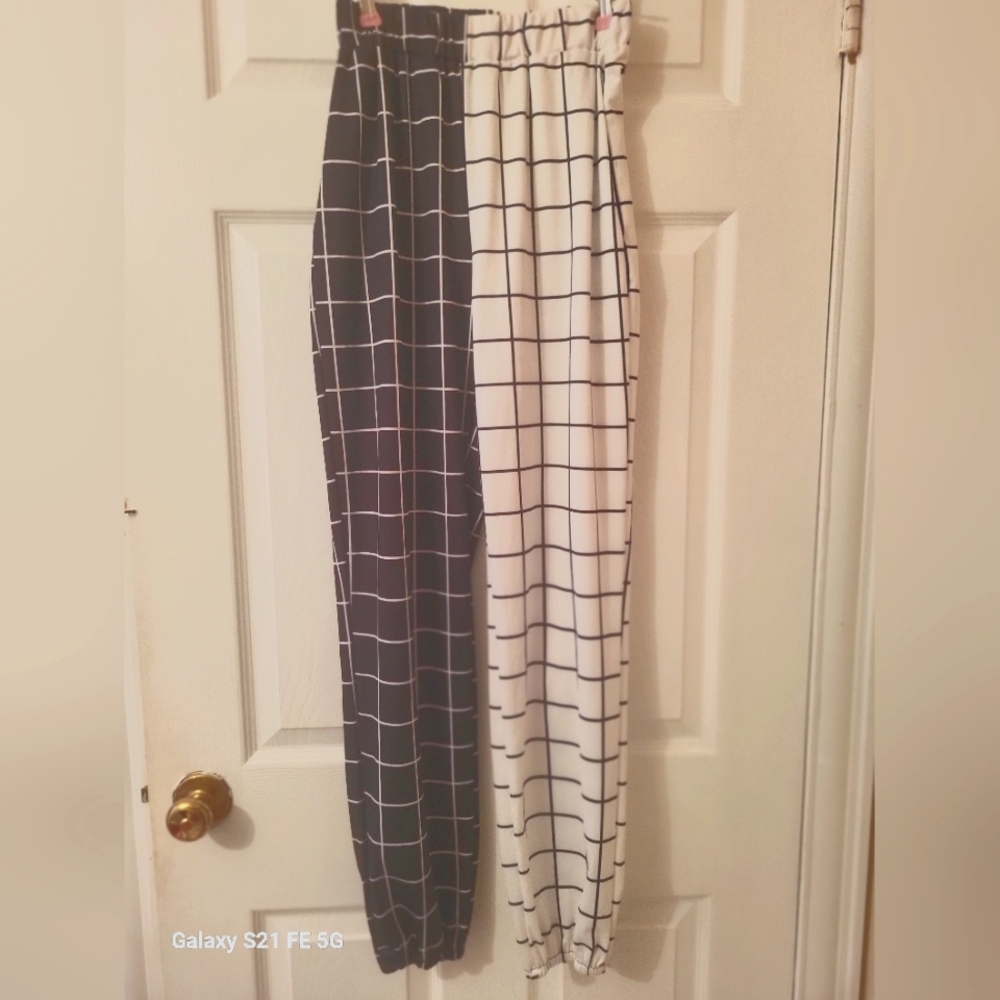 SHEIN Black and White Grid Pattern Pants